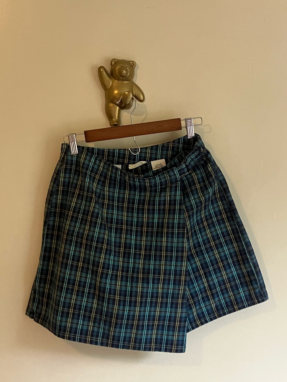 Cotton Plaid Blue Green Mini Skort